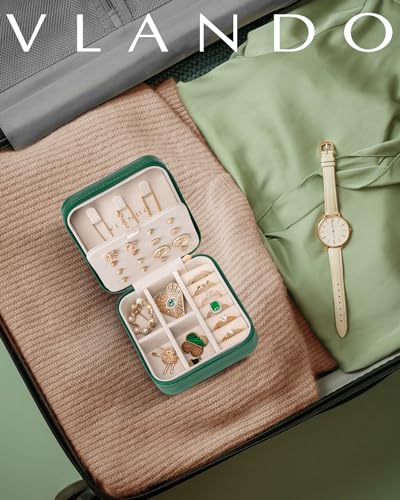VLANDO Travel Jewelry Case, Small Travel Jewelry Organizer Box for Girls Women - Dark Green - color: Dark Green