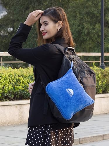 BlueHills 2-Pack Premium Soft Travel Blanket Pillow Airplane Blanket in Soft Bag Pillowcase with Hand Luggage Belt and Backpack Clip, Compact Pack Large Blankets for Any Travel Royal Blue T015 - color: Royal-2pk-t015