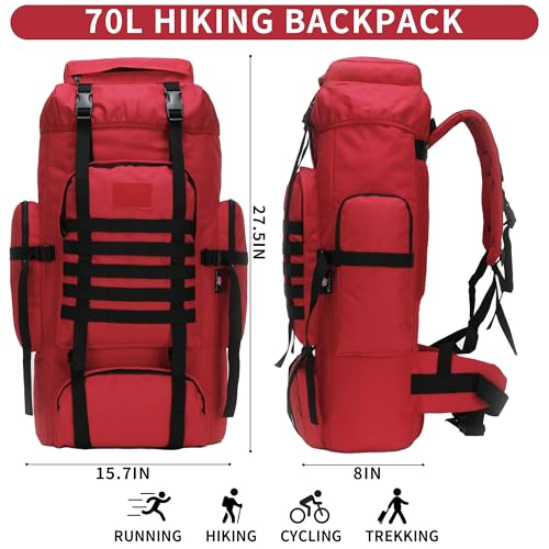 Hiking Backpack for Men 70L/100L Camping Backpack Military Rucksack Molle 3 Days Assault Pack for Climbing | Camping Backpack - color: 70l-red