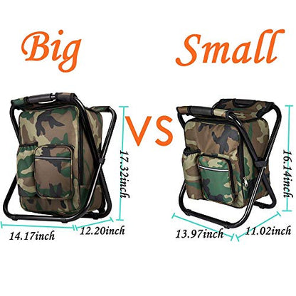 FCFKUK Bright starl Upgraded Large Size 3 in1 Multifunction Fishing Backpack Chair, Portable Hiking Camouflage Camping Stool, Folding Cooler Insulated Picnic Bag Backpack Stool