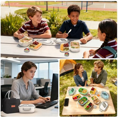 PEDECO White Bento Box with Bag for Adult Kid, Leakproof 2-Layers Stackable | Insulated bag and sauce pod,2-tier stackable 1100ml ,Microwave & dishwasher safe, BPA-free,For school, work, travel, picnic - color: White