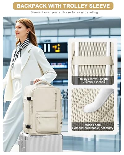 VGCUB Large Travel Work Business Backpack Carry on flight Approved 17 Inch Laptop Backpack for Women Men with Laptop Compartment Mochila de Viaje,Beige | Travel - color: A2-beige, style: Large