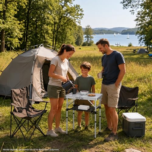 YihuiKo Folding Camping Table with Adjustable Height, 23.6" x 15.8" Portable Lightweight Tables with Aluminum Legs for Outdoor Camp, Picnic, Beach, Backyard, Tailgate Cooking, 3 Heights