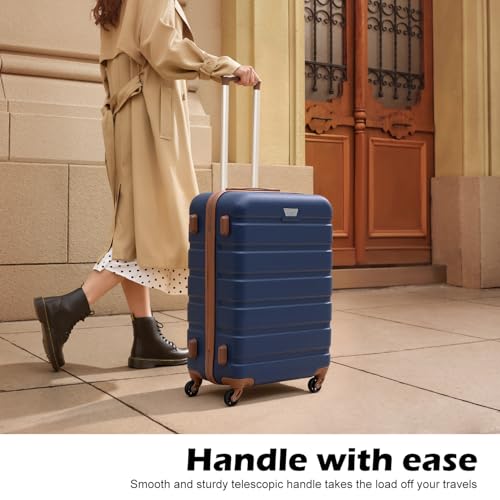 Coolife Luggage 3 Piece Set, Lightweight Durable Hardshell Suitcase set with 360° Spinner Wheels, TSA-approved Lock, Checked Family Travel Luggage sets, 20/24/28 Inch, Apricot Navy - color: Apricot Navy, size: 20in24in28in