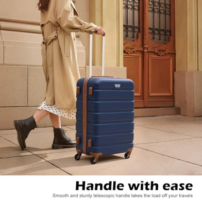 Coolife Luggage 3 Piece Set, Lightweight Durable Hardshell Suitcase set with 360° Spinner Wheels, TSA-approved Lock, Checked Family Travel Luggage sets, 20/24/28 Inch, Apricot Navy - color: Apricot Navy, size: 20in24in28in