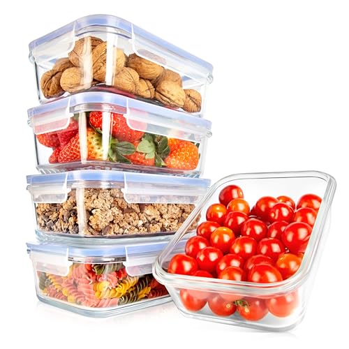 NutriChef 10 Piece Glass Food Storage Containers with Lids – 30 oz Meal Prep Containers Reusable – Airtight Glass Lunch Containers for Food Storage – Freezer to Oven Safe - Blue - color: Blue