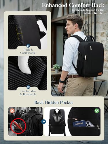 Lossga Travel Backpack, 18x14x8 Spirit Airlines Personal Item Travel Bag, Carry On Backpack Flight Aproved, Weekender Bags for Women and Men, 30L Water Resistant Lightweight Travel Backpacks - color: Black, size: 30L