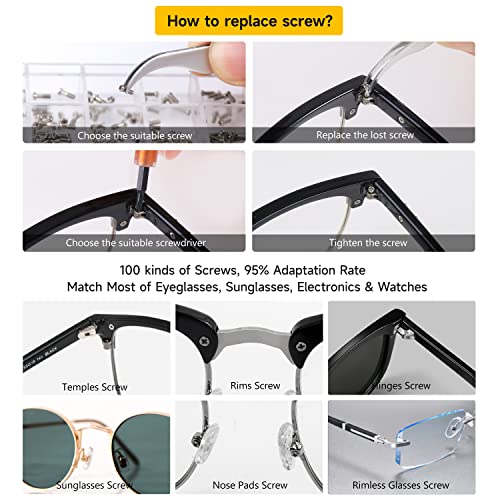 Upgraded All-in-One Magnetic Eyeglass Repair kit with Magnifying Glass, Repair Tool Kit with 12 Interchangeable Screwdriver Bits, Nose Pads, Screws and Tweezer for Eyeglass, Sunglass, Watch, Laptop