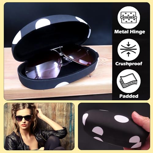 MyEyeglassCase Hard Sunglasses case - Women Glasses Case Holder - Large Durable Eyeglass Case Hard Shell with Pouch & Cloth - color: As113 Polka Dots