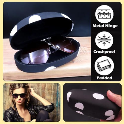 MyEyeglassCase Hard Sunglasses case - Women Glasses Case Holder - Large Durable Eyeglass Case Hard Shell with Pouch & Cloth - color: As113 Polka Dots