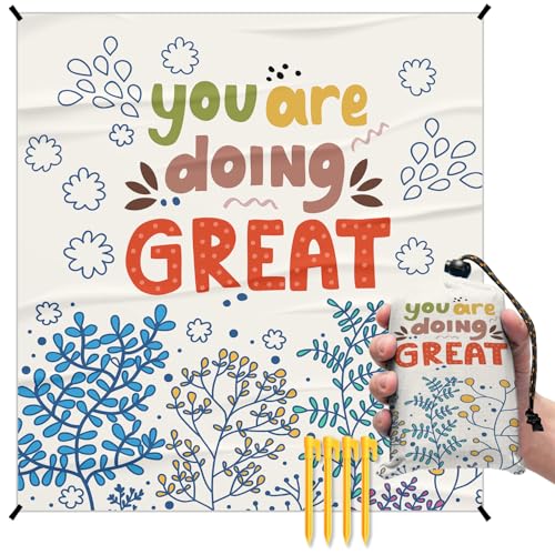 Inspirational Floral Pocket Picnic Blankets, You are Doing Great Mini Beach Camping Blanket Waterproof, Spring Rustic Outdoor Picnic Blanket Mat Gifts for Kids Girls Campsite Travel 55x60in - color: Floral
