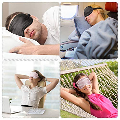 Silk Satin Sleeping Mask Eye Mask Set Include 2 Blindfold Eyeshade Elastic Strap Double Layer Silk Filling Eye Cover 2 Ear Plugs 2 Storage Bags for Women and Men Sleep Travel Nap (Black, Pink) - color: Black, Taro Purple