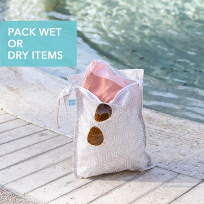 Bumkins - Waterproof Wet Bag, Wet/Dry Clutch & Clear Travel Bags - For Beach, Baby, Travel, Cloth Diapers, Pump Parts, Pool, Gym, Toiletries - Reusable & Easy to Clean - Boho Beige - 5 Pack - color: A1 Boho Beige 5pc