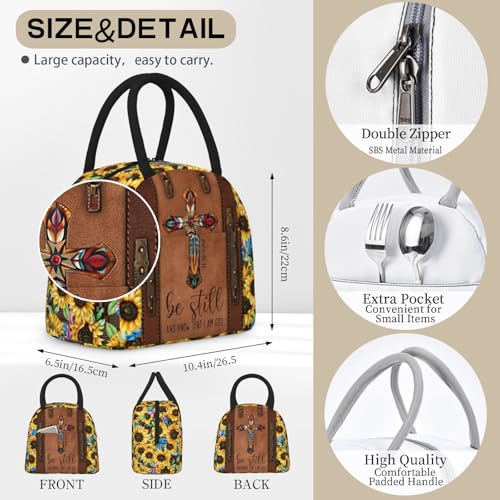 Christian Lunch Bag for Women Insulated Bible Verses Lunch Box Religious Cross Sunflower Lunchbox Inspirational Scripture Reusable Church LunchTote Bag for Office Work Travel - color: Christian 4