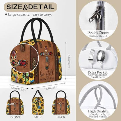 Christian Lunch Bag for Women Insulated Bible Verses Lunch Box Religious Cross Sunflower Lunchbox Inspirational Scripture Reusable Church LunchTote Bag for Office Work Travel - color: Christian 4