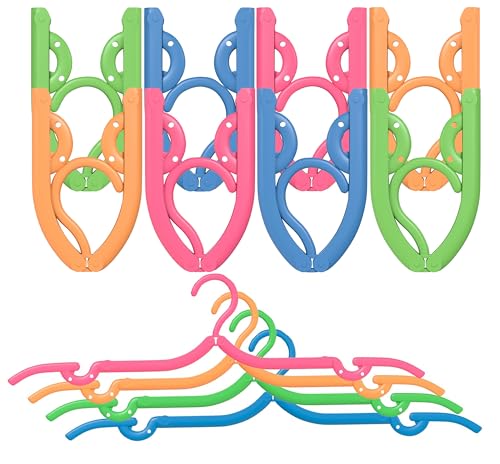 Portable Folding Clothes Hangers - Compact Travel Hangers for Shirts, Dresses, Coats, Pants, Towels & Baby Clothes, Durable Lightweight Plastic, Adjustable Design, Pack of 12, Multicolor - color: Travel Hangers – No Clips, size: 12 Pack