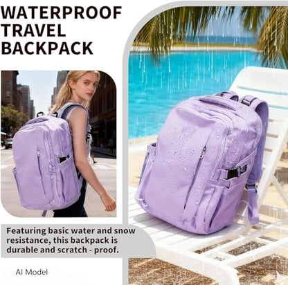 Travel Backpack for Women Men Carry on Backpack, Airline Approved Large Travel Bag Flight Approved Personal item, 15.6 Inch Laptop Backpack Casual Daypack for Weekender Business Hiking-PURPLE - color: Purple