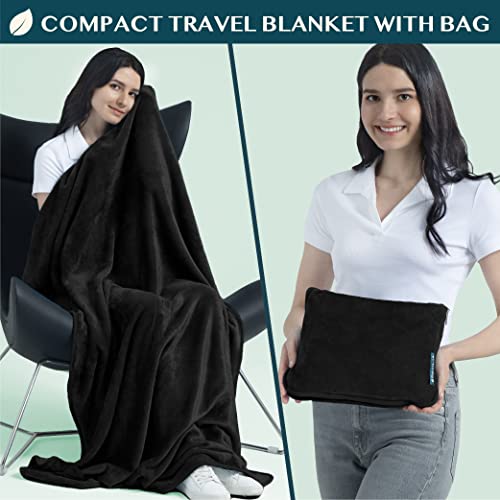 PAVILIA Travel Blanket Pillow, Soft Airplane Blanket 2-in-1 Combo Set, Plane Blanket Compact Packable, Flight Essentials Car Pillow, Travelers Gifts Accessories, Luggage Backpack Strap, 60x43 Black - color: Black