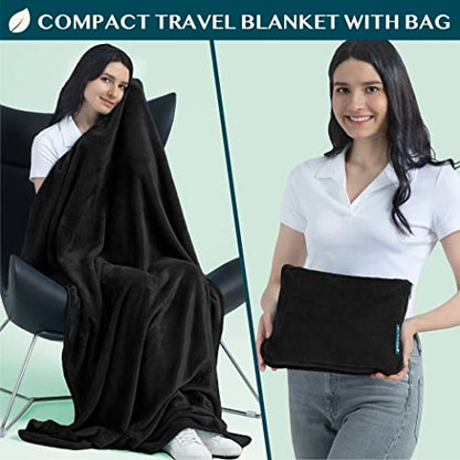 PAVILIA Travel Blanket Pillow, Soft Airplane Blanket 2-in-1 Combo Set, Plane Blanket Compact Packable, Flight Essentials Car Pillow, Travelers Gifts Accessories, Luggage Backpack Strap, 60x43 Black - color: Black