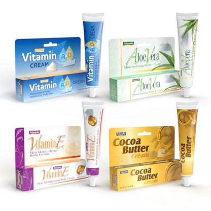 Natureplex Vitamin Cream Bundle – Includes Aloe Vera, Vitamin E, Vitamin A&D, and Cocoa Butter Creams (6 Each) – Everyday Skin Care Cream Set for Home, Work & Travel - 24 Travel Size Tubes