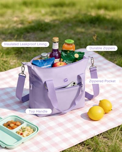 GLORIEROO Pastel Lunch Box Women | Insulated Soft Waterproof Leakproof Lunch Bag Cooler | Adjustable Strap | BPA-Free - color: Misty Lilac