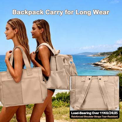 Odoland Soft Cooler Bag - Leakproof & Insulated, 2-in-1 Collapsible Design, Dry/Wet Separation, Large Soft Sided Cooler with Multi-Pocket Design for Beach, Picnic, Camping, Day Trip, Family Size - color: Khaki
