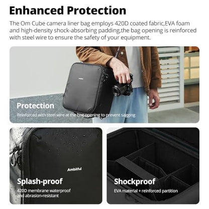 AMBITFUL Medium Camera Cube Insert for Backpack, Waterproof Padded Camera Insert with Dividers, Quick Access for Travel Photography Gear Organizer (8.5L)