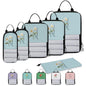 Custom 6 Set Compression Packing Cubes for Travel, Personalized Lightweight Luggage Organizer Bags with Birth Flower, Expandable Large Expandable Packing Organizer, Blue Pinks Purple - color: Light Blue