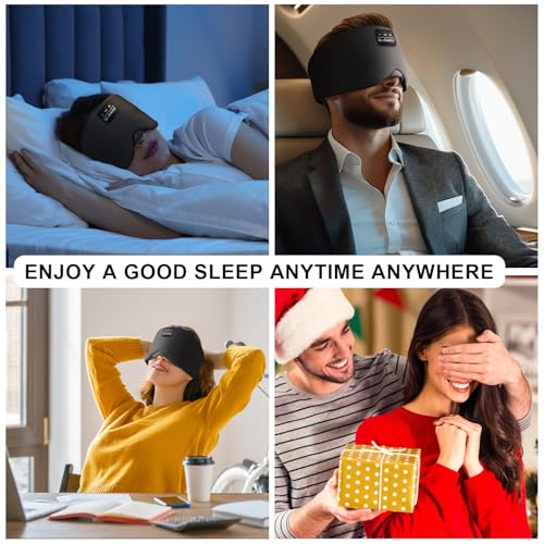 LC-dolida Sleep Mask with Bluetooth Headphones, Ice Silk Sleep Headphones with Bluetooth 5.4, Total Blackout Eye Mask for Sleeping, Sleep Soft Mask for Women Men, All Night Sleep, Travel(Black) - color: Black