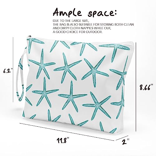 Fokongna Wet Dry Bag for Travel, Makeup, Swimsuit, Beach, Pool, Diapers, Yoga, Gym Clothes - Zipper Pouch for Women, Sister, Friends - Ocean Sea Shells Starfish Design - color: Starfish 05