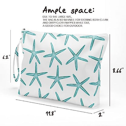 Fokongna Wet Dry Bag for Travel, Makeup, Swimsuit, Beach, Pool, Diapers, Yoga, Gym Clothes - Zipper Pouch for Women, Sister, Friends - Ocean Sea Shells Starfish Design - color: Starfish 05