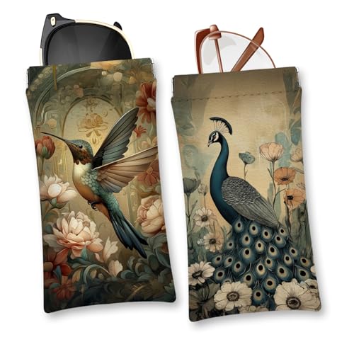 Eyeglasses Sunglasses Case PU Soft Squeeze Top Glasses Pouch for Women Men,Animal Pattern Portable Anti Scratch - color: Brown-peacock