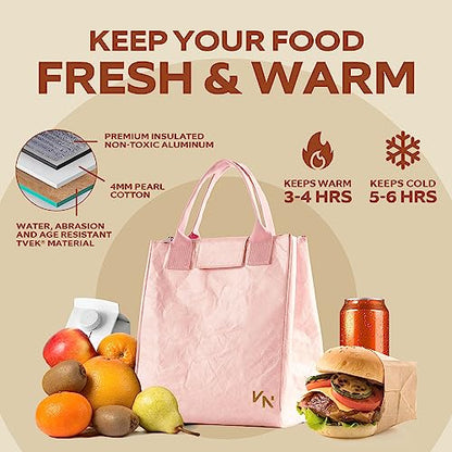 VonNova Women’s Insulated Lunch Bag with Premium 4mm Cooler Insulation, Cute Large 7L Lunch Tote for Office, Durable Small Lunch Box for Women, Stylish Lunchbox for Adults, Teens, Nurses, Teachers - color: Pink
