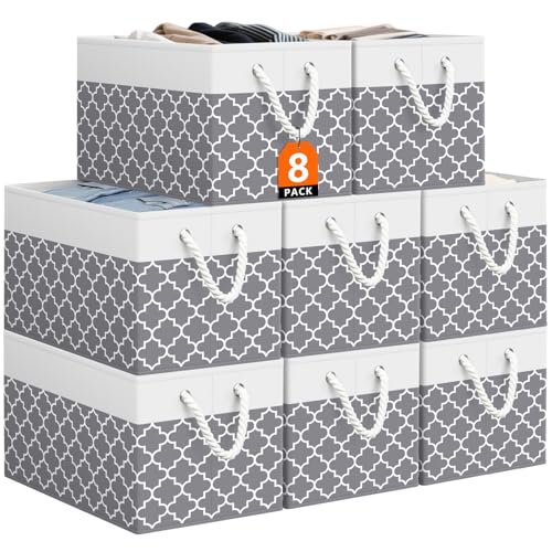 StorageTastic Storage Bin,Collapsible Storage Basket For Organizing,Large Storage Boxes With Rope Handles,Storage Containers,Clover Grey,8 Pack - color: Clover Grey, size: 15" X 10" X 9.5" (8 Pack)