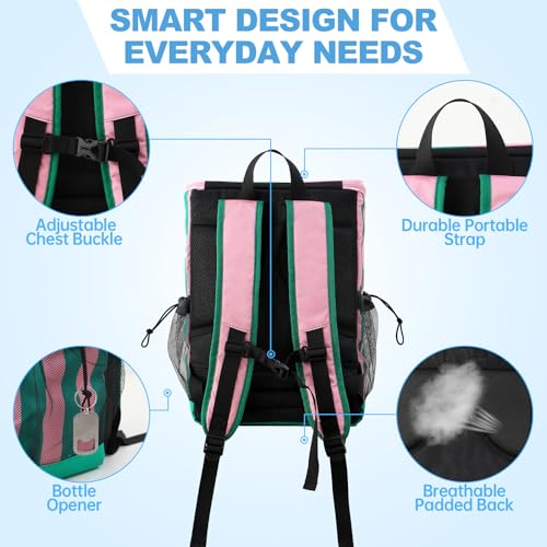 DYSHAYEN Cooler Backpack,Lightweight Backpack Cooler Insulated Leak Proof,30 Cans Soft Cooler Bag for Beach,Camping,Beach,Picnic,Lunch - color: Green and Pink Stripe