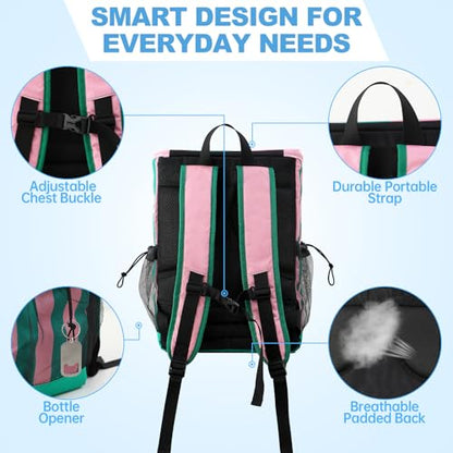 DYSHAYEN Cooler Backpack,Lightweight Backpack Cooler Insulated Leak Proof,30 Cans Soft Cooler Bag for Beach,Camping,Beach,Picnic,Lunch - color: Green and Pink Stripe