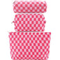 ZLFSRQ 3Pcs Makeup Bag Checkered Cosmetic Bag Set Travel Toiletry Bags for Purse Large Small Makeup Pouch for Women Cute Preppy Pencil Pouch Case Pink Zipper Skincare Bags - color: B-Checkered 3Pcs Mix Pink