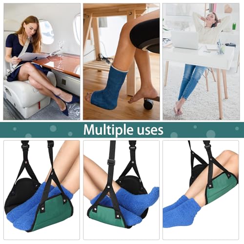 Yerliker Airplane Foot Hammock(Memory Foam) with Earplugs and Eye Mask Travel Necessities Adjustable Airplane Desk Foot Rest for Long Trip Pain and Swelling Relief(Green) - color: Green