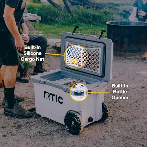 RTIC 52 Quart Ultra-Light Wheeled Hard Cooler Insulated Portable Ice Chest Box for Beach, Drink, Beverage, Camping, Picnic, Fishing, Boat, Barbecue, 30% Lighter Than Rotomolded Coolers - color: Cobalt & White