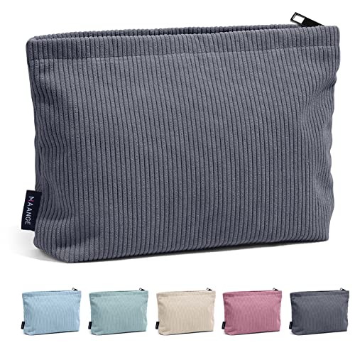 MAANGE Small Makeup Bag For Purse, Travel Cosmetic Bag Makeup Pouch Corduroy Portable Versatile Zipper Pouch For Women(GRAY) - color: Gray