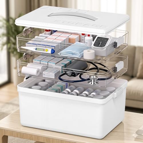 Citylife 3-Tier Medicine Cabinet Organizer,Medicine Cabinet First Aid Kit with Handle,Portable Multi-Purpose Storage Box Suitable for Family Emergency,Home,Travel,White - size: 3-Tier