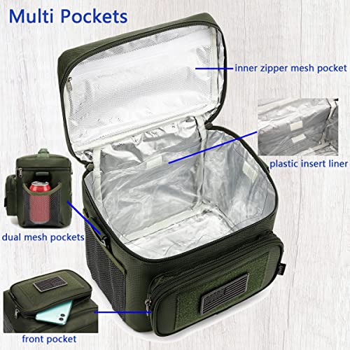 FlowFly Tactical Lunch Bag Large Insulated Lunch Box Cooler Tote for Men, Women with MOLLE/PALS Webbing (Army#Green, Medium) - color: Army#Green, size: Medium