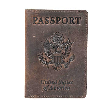 RFID Blocking Passport Holder Travel Wallet - Genuine Crazy Horse Leather for Men(Coffee) - color: Coffee