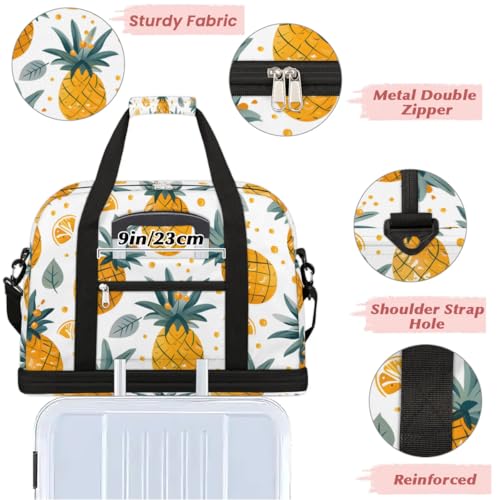 Travel Duffel Bag Pineapples Theme Weekender Bag with Shoe Compartment Foldable Overnight Bags for Travel Sports Lightweight Gym Bags for Men Women - color: Pineapples Theme