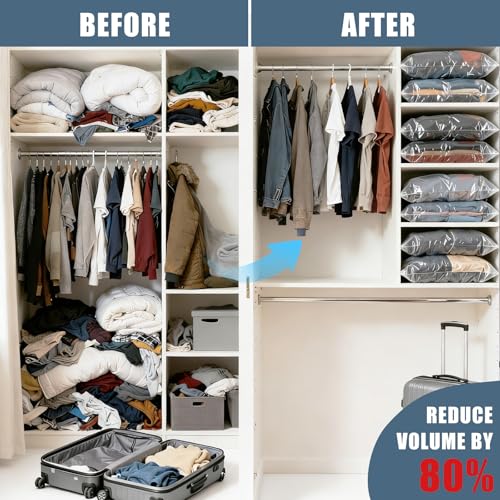10 Jumbo Vacuum Storage Bags, Vacuum Seal Bags for Clothing Space Saver Compression Storage Bag with Hand Pump Extra Large for Clothing Travel Comforters Blankets Pillow Bedding Duvets Clothes