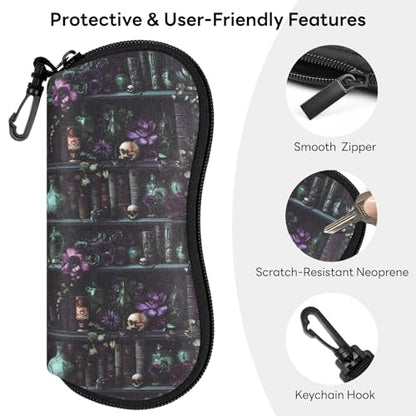 Sunglasses Case with Belt Clip, Ultra Light Neoprene Zipper Soft Padded Glasses Case for Women Men - color: Alchemy Lab