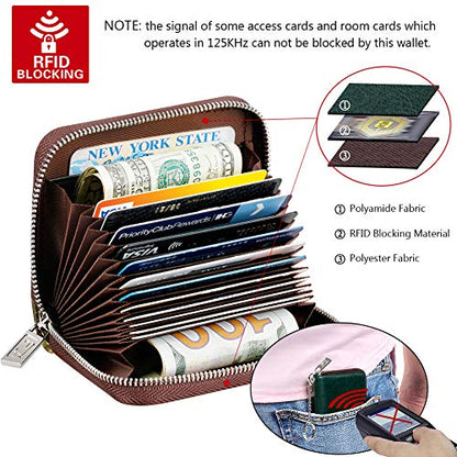 FurArt Zipper Wallet Women, RFID Blocking Credit Card Wallet, Business Card Holder, Compact Size KeyChain Wallet - color: Dark Green