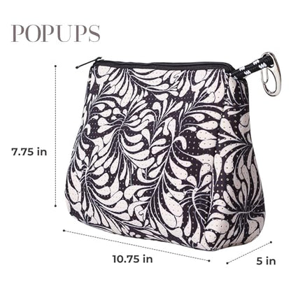 POPUPS Large Makeup Bag with Zipper - Waterproof Neoprene Cosmetic Bag 7.7 x 10.75 x 5 inches - color: Print Palm Dreams Black