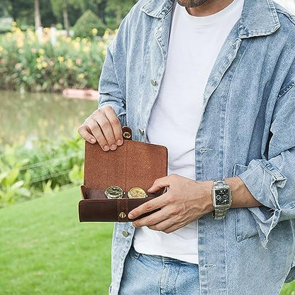 Acidea Genuine Leather Watch Roll Case - Travel Case for 3 Watches, Men's Accessories