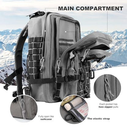 Hannibal Tactical MOLLE Assault Backpack, Tactical Backpack Military Army Camping Rucksack, 3-Day Pack Trip w/USA Flag Patch, D-Rings Grey and Black - color: Grey and Black